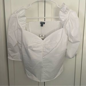 NWT Express V-neck Puff Shoulder Cropped Top